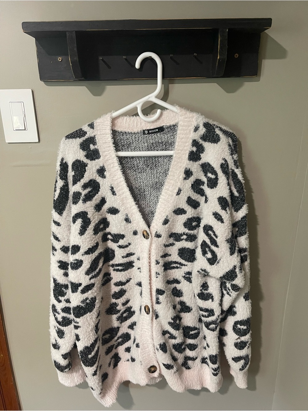 Leopard-Print Black & Cream Button-Front Cardigan